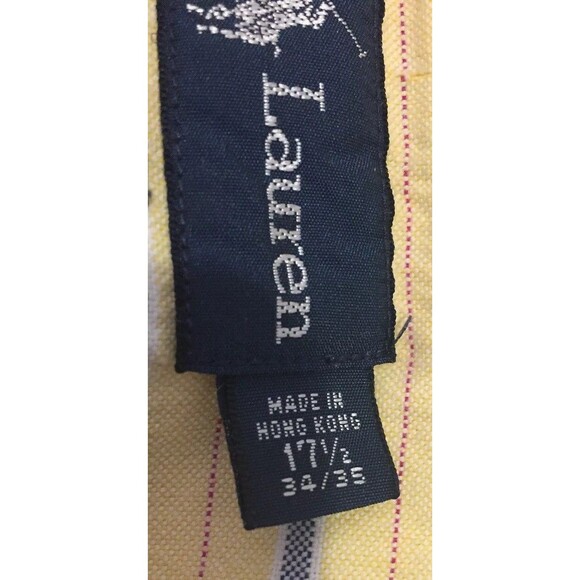 VTG RALPH LAUREN Classic FIT Button Up Shirt Sz 17.5 Large Yellow Striped Preppy - Picture 5 of 9